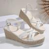 Mode Sommer Bequeme Keilabsatz Verstellbarer Riemen Damen Sandalen Böhmisch Lässige Strandsandalen für Frau Quadratischer Absatz Damen Sandalen