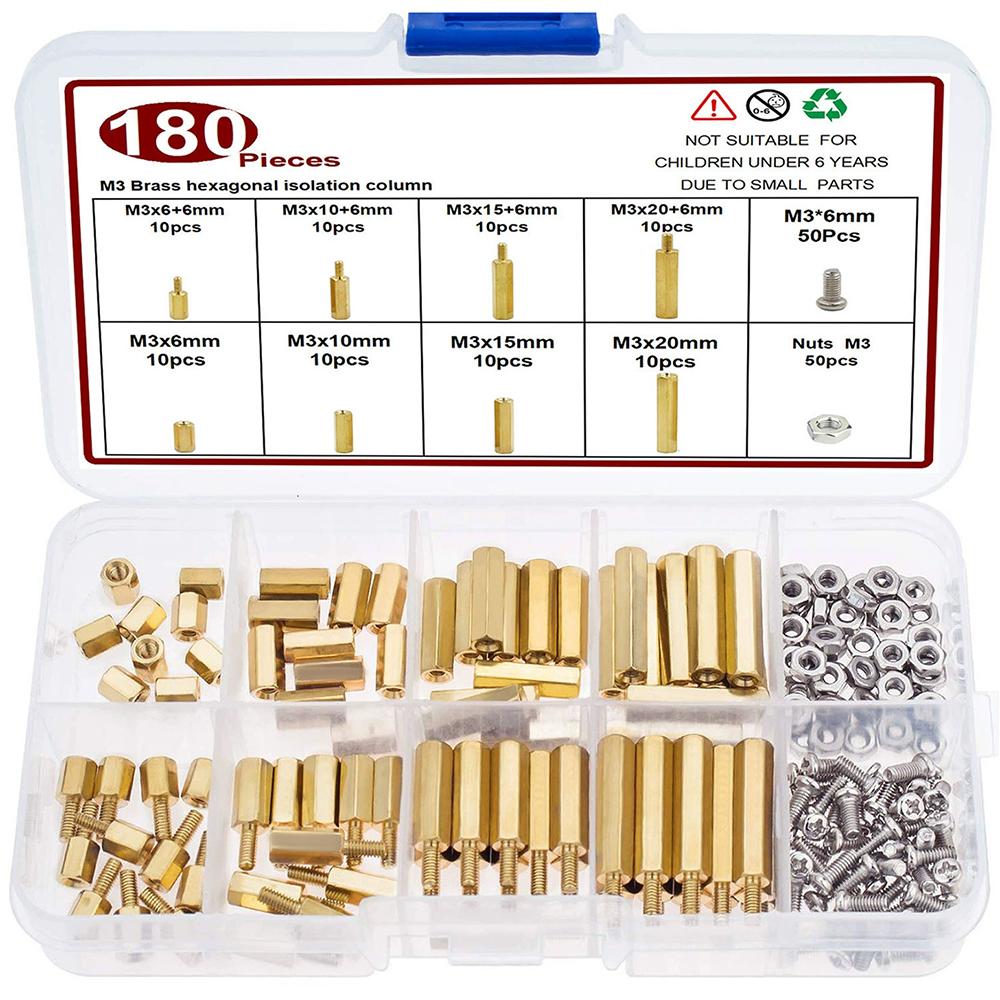 M3 Brass Hex Spacer Assortment Kit, Male-Female and Female-Female with M3 Screws and Hex Nuts