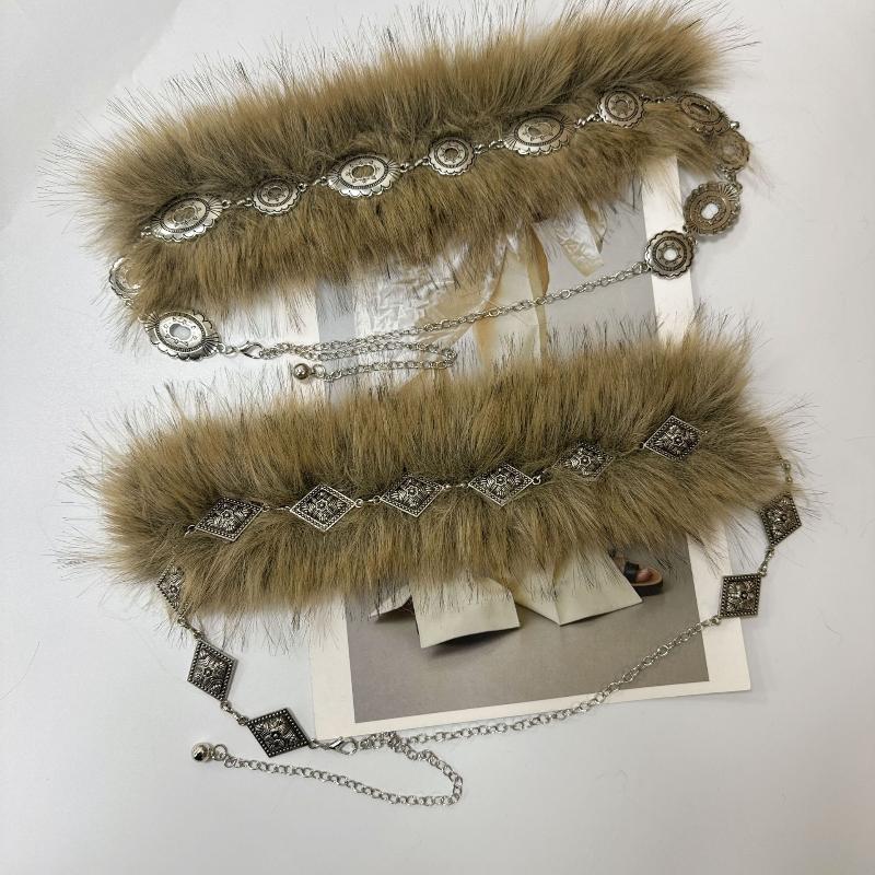 Women'S Plush Belt  Trend Y2K Girls Girdle Versatile Jeans Accessories Faux Fur Patchwork Belt