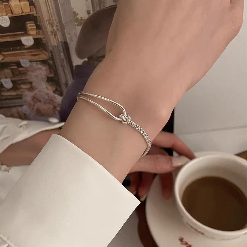 925 Degree Silver Bracelet Girls Summer Light Luxury Niche Design Double-Layer Knotted Semi-Simple Bracelet Jewelry