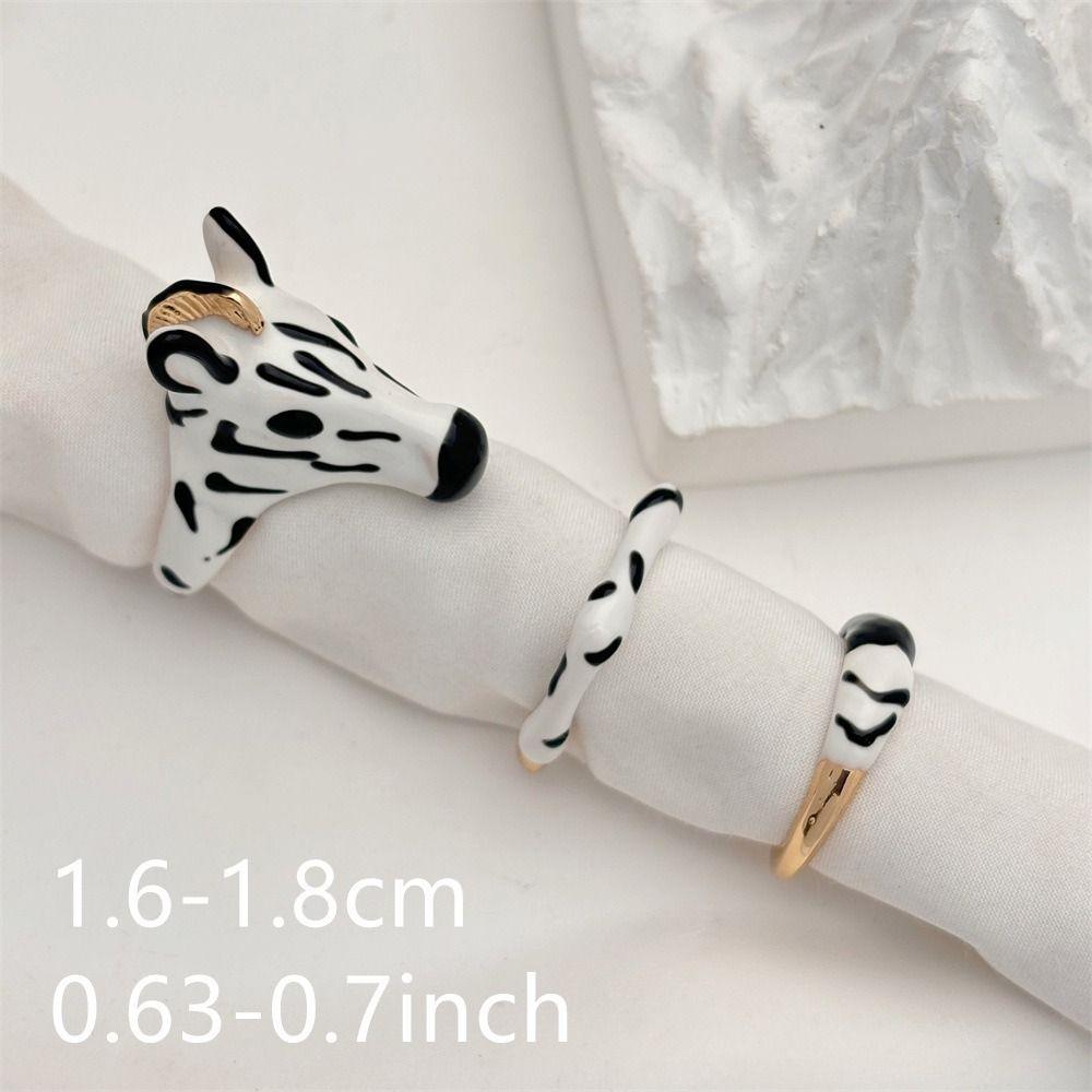 Pony Horse Cartoon Glaze Ring Vintage Opening Finger Ring Aesthetic Animal Horse Ring Set  Girls