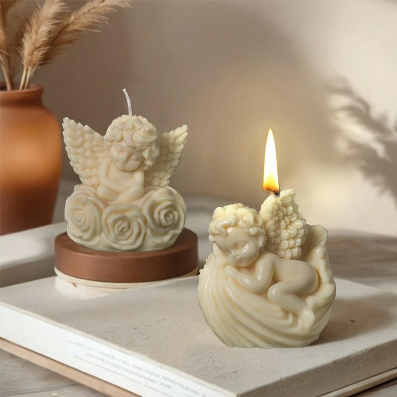 Angel Aromatherapy Candle - Smokeless Soy Wax with Little Angel Ornaments for Birthday or Full Moon Souvenir Atmosphere