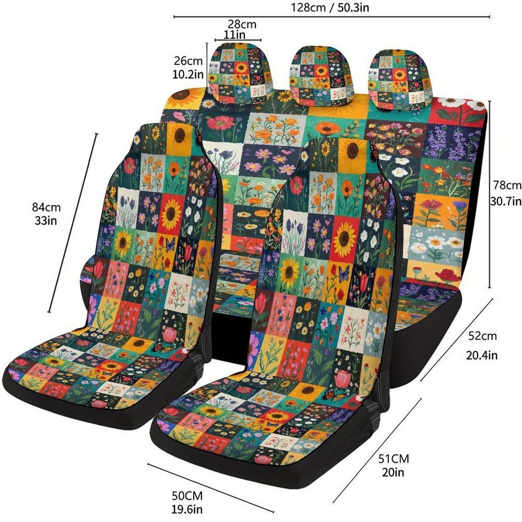 Set di Coprisedili per Auto con Design Floreale Patchwork per la Maggior Parte delle Auto, Coprisedili Protettivi Decorativi di Alta Qualità Set Completo, Universa
