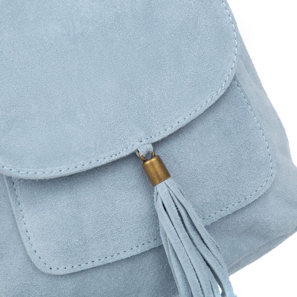Blue Vera Pelle Vanita Suede Leather Handbag