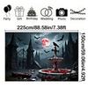 Red Full Moon,Crows,Castle,Bat Elements-Halloween Backdrop Tapestry for Party,Photography Booth,Festive Decor,Wall Decor