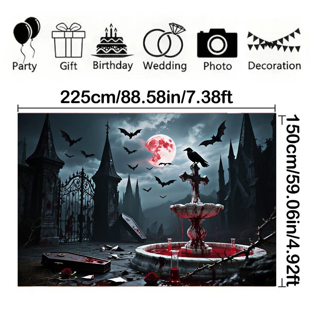 Red Full Moon,Crows,Castle,Bat Elements-Halloween Backdrop Tapestry for Party,Photography Booth,Festive Decor,Wall Decor