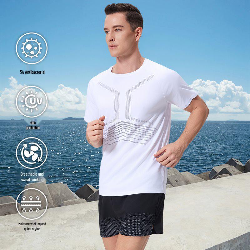 Men's Quick-Dry Antibacterial Sun-Protective Sports T-Shirt - Breathable Short Sleeve for Summer Fitness