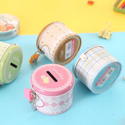 1/2/4PCS Children's Mini Coin Depository 008 Round Coin Depository Cartoon Creative Change Jar With Lock Iron Box Random Color