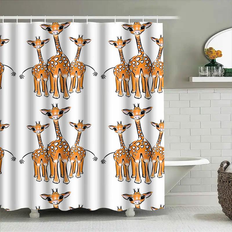 Animal Print Shower Curtain Kids Bathroom Decor With Cute Giraffe Design 180Cm Waterproof Fabric For Bathtub