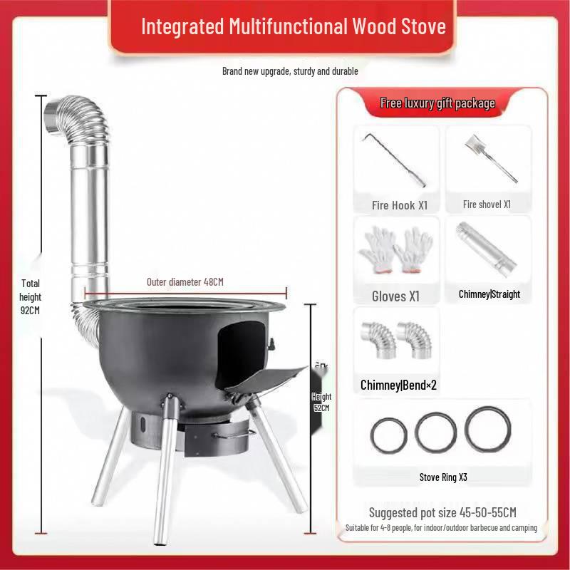 Portable Outdoor Wood-Burning Stove with Large Pot Stand