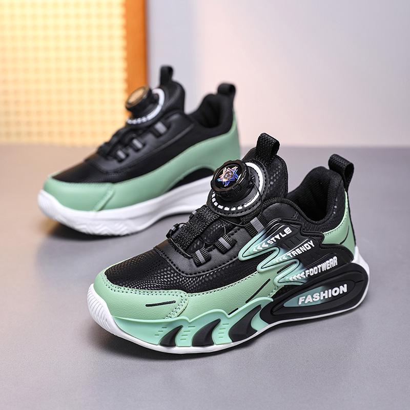 

Children s Lightweight Mesh Leather Sports Sneakers with Rotary Buckle, Ideal for Spring and Autumn. 33