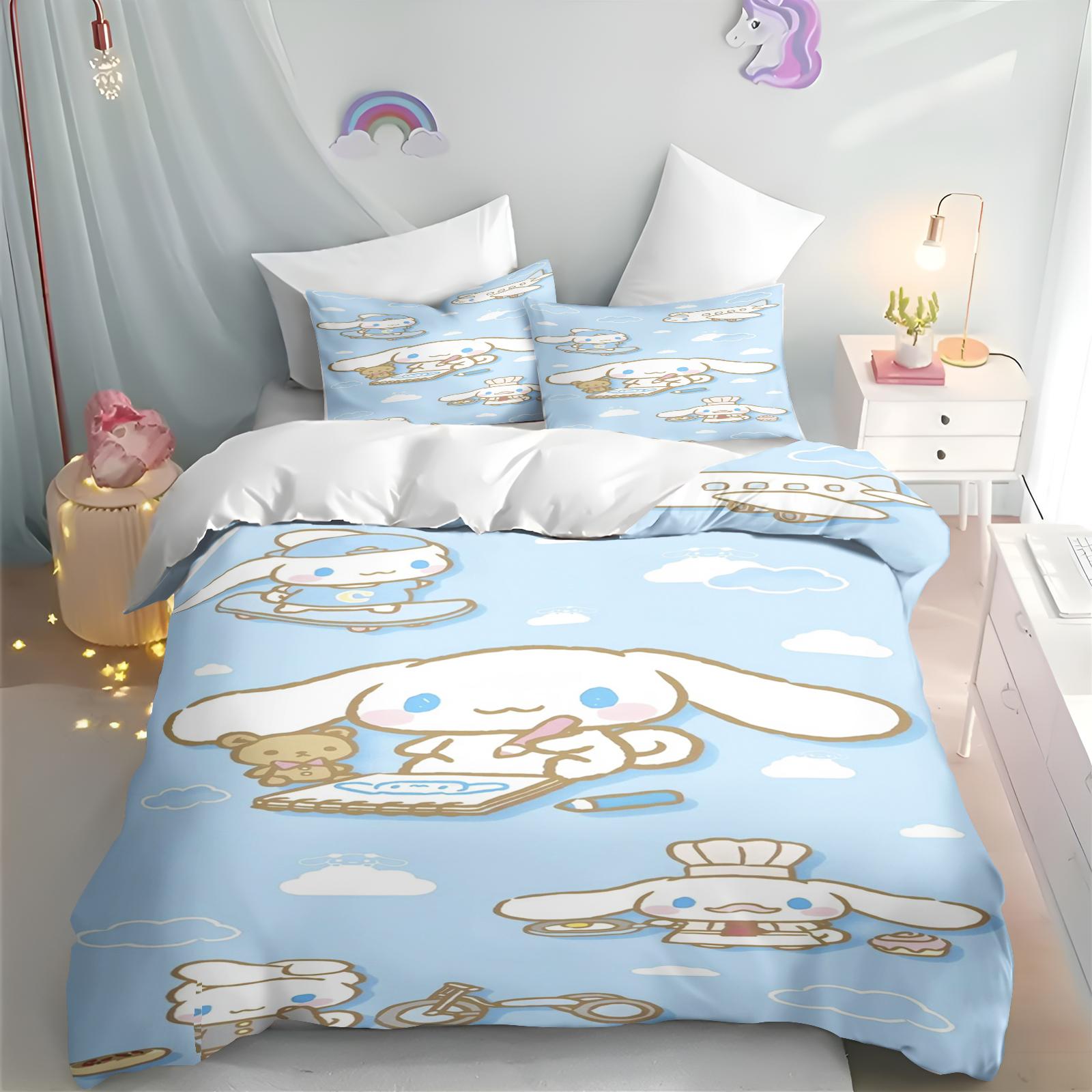 

Cinnamoroll Hello Kitty Cartoon Duvet Cover Sanrio Anime Luxury Bedding Set Children Grade A Printed Queen Size Home Modern EU Single(135*200cm)3pcs