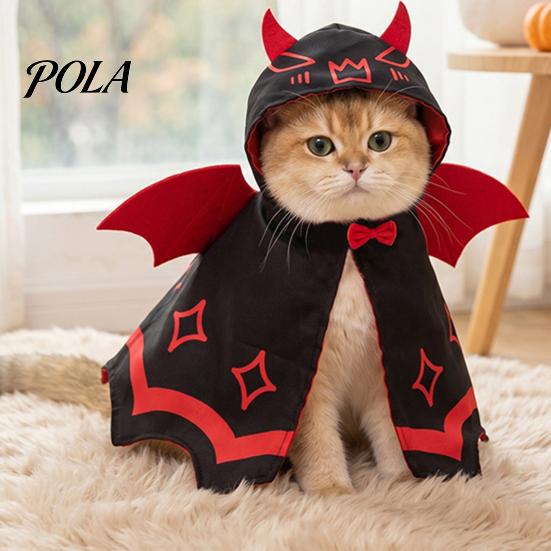 Wygodny Pelerynka dla Zwierząt Halloweenowa Peleryna Nietoperz dla Kota, Uroczy Diabełek ze Skrzydłami, Kostium Cosplay z Kapturem, Świąteczny dla Kotów Małych Psów, Ubranie na Imprezę Kostiumową Pies