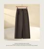 2024 New Women's Khaki Wool A-Line Midi Skirt with High Waist, Loose Fit, Slimming Slit, Perfect for Autumn/Winter.