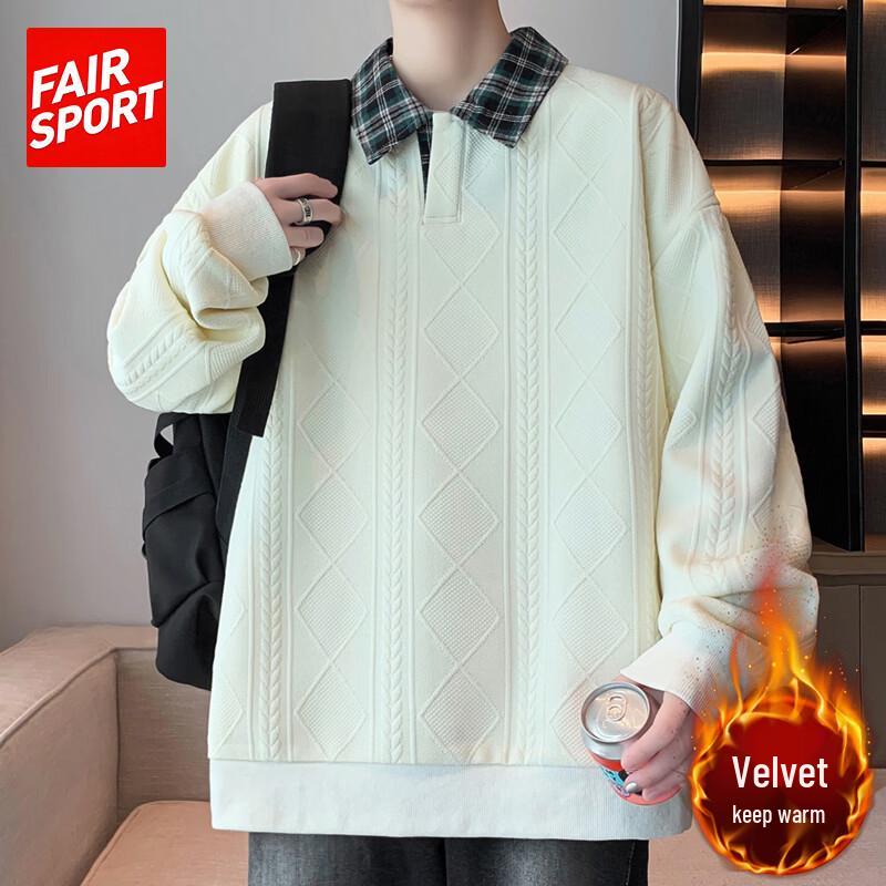 FAIR SPORT Men's Plaid Patchwork Polo Sweatshirt
