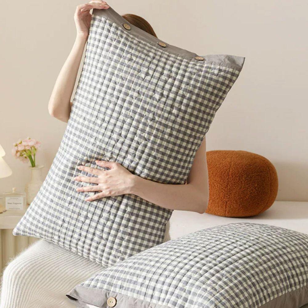 Skin-friendly Pillowslip Rectangular Pillow Cover Envelope-style Plaid Pillowcase Dormitory