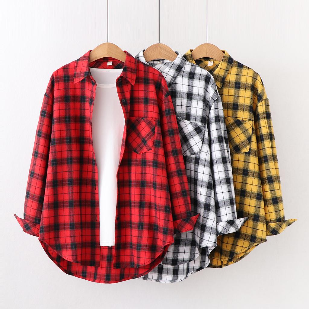 Camisa de Franela a Cuadros Fresca para Mujer 2025 Nuevas Blusas y Tops para Mujer Algodón Holgado Manga Larga Camisas Casuales Ropa Fina para Mujer