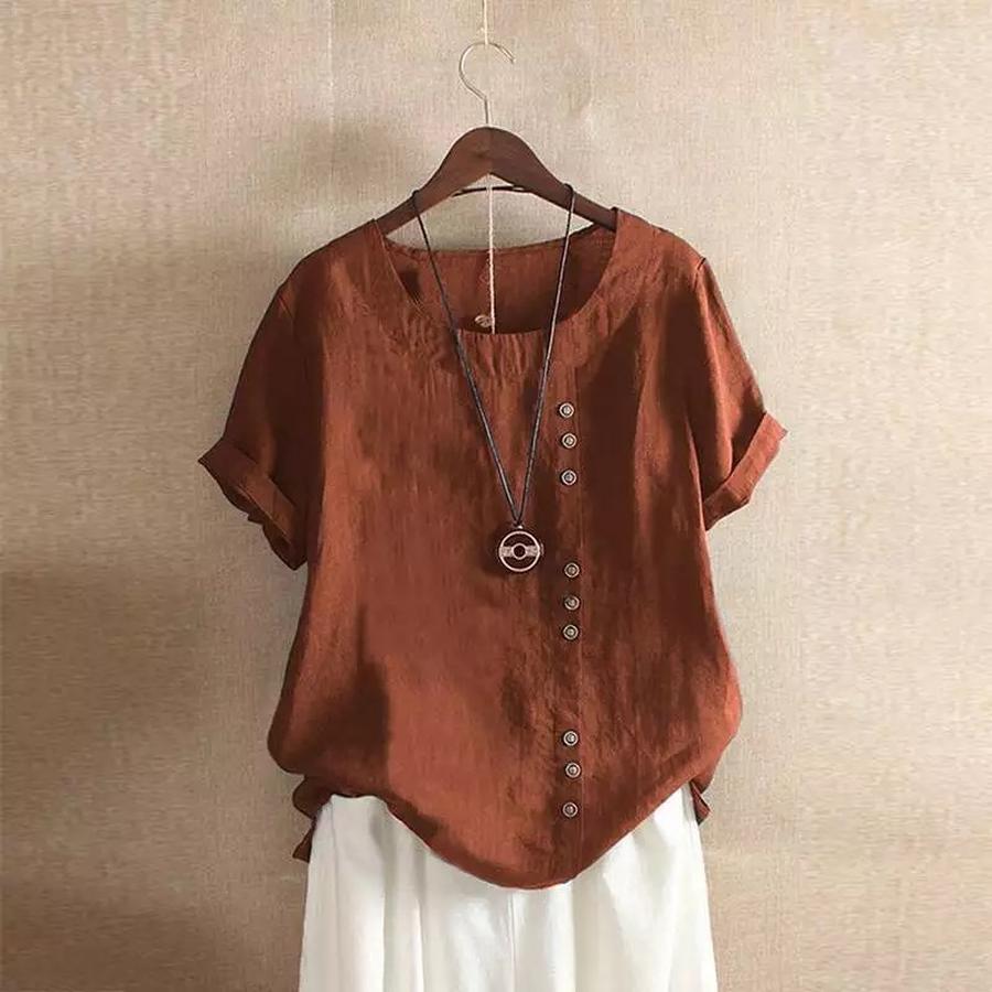 Women's Cotton Linen Casual Loose Fit Pure Cotton T-Shirt