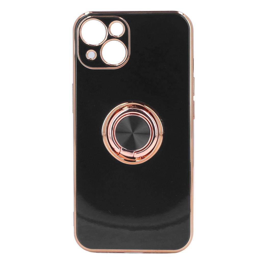 Mobile Phone Case for Iphone 13 with Rose Gold Glitter Plated Ring Stand Ultra Thin Flexible TPU Phone Protective Case