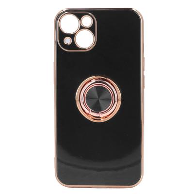 Mobile Phone Case for Iphone 13 with Rose Gold Glitter Plated Ring Stand Ultra Thin Flexible TPU