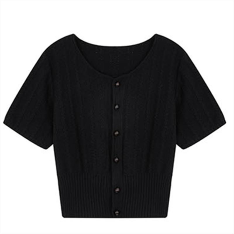 Beautiful Purple Blouse Tide Short-sleeved Cardigan Summer Outside The Short Section Slim T-shirt Knit Shirt Tops Female Casual Pullovers Tees