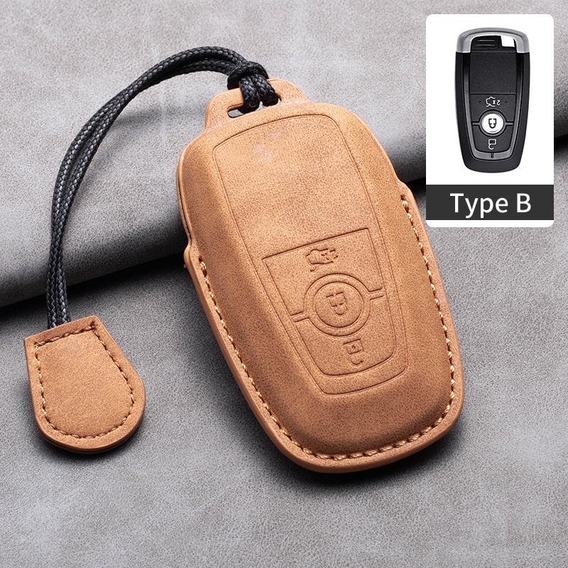 Styling Mouldings Sheepskin Car Key Cover Case for Ford Maverick Focus Edge Explorer Everest Fusion Mondeo Mustang Raptor Bronco