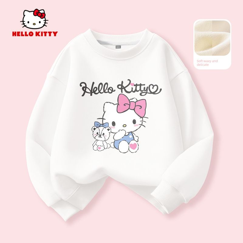Hello Kitty Girls' Fleece Sweatshirt Red 2025 New Stylish Big Kids Children's Zodiac Year Top Trendy