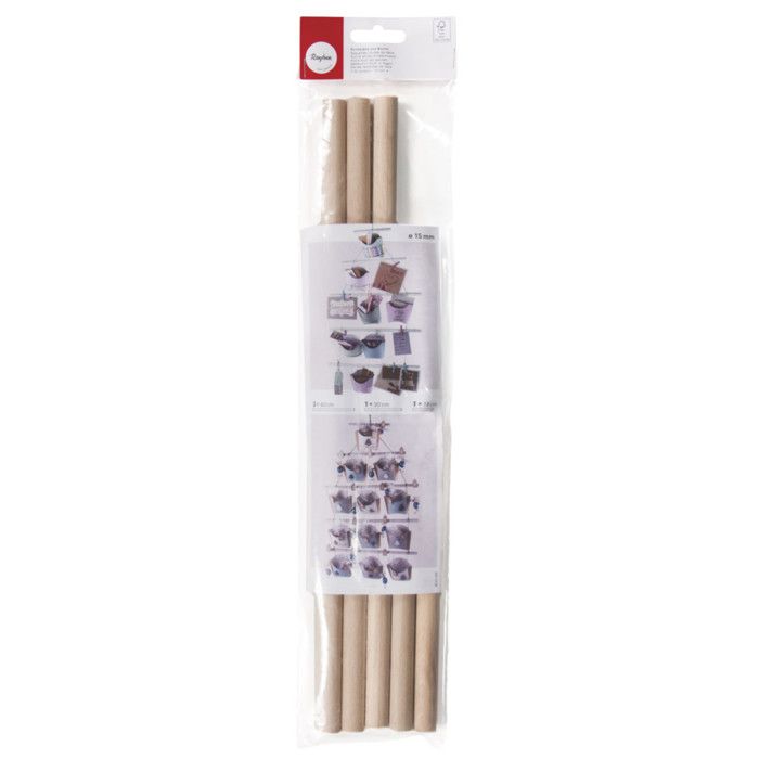 Baguette en bois - RAYHER - Ø 15mm - 5 pièces - Bois naturel - Fabriqué en Allemagne