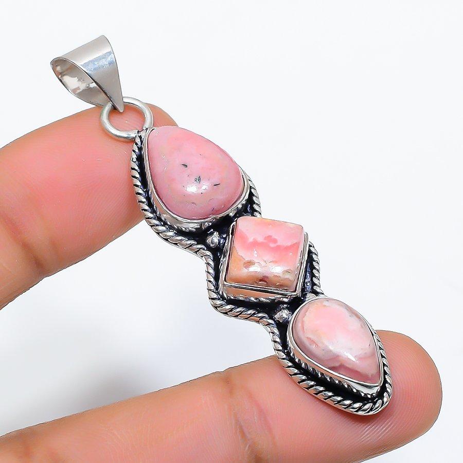 Rhodochrosite Gemstone Handmade 925 Sterling Silver Jewelry Pendant 2.40" SU-9867