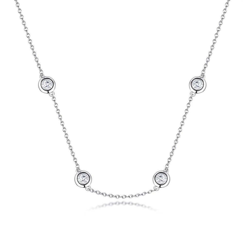 Simple Korean version of the versatile necklace round diamond S925 silver necklace short collarbone chain