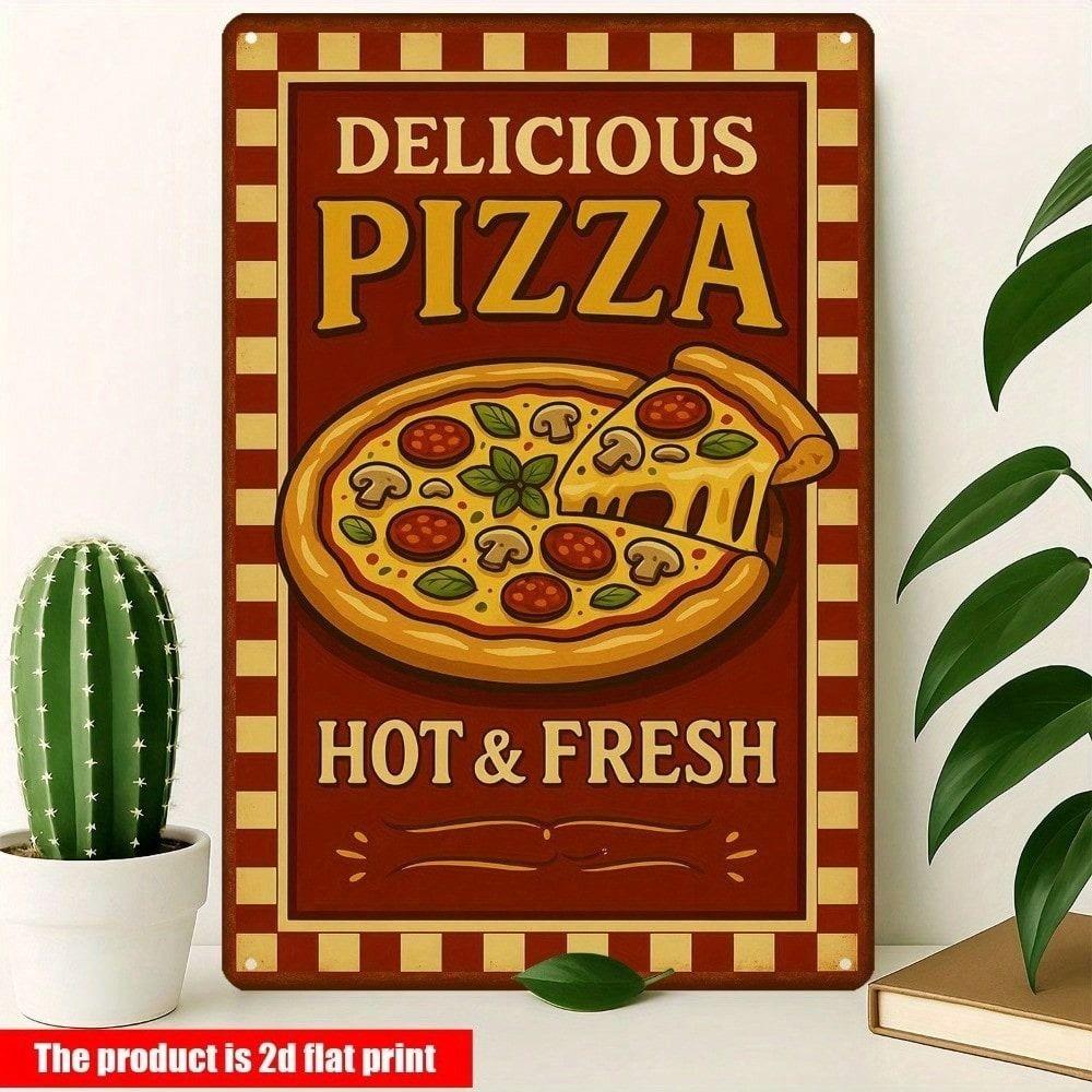 Affiche Métal Vintage Signe Pizza, Décor Mural pour Cuisine Bar
