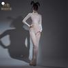 Sexy Women Patchwork Yoga Bodysuit Oil Glossy Shiny Open Crotch Shaping Tights Sheer See Through Cosplay Maid Leotard