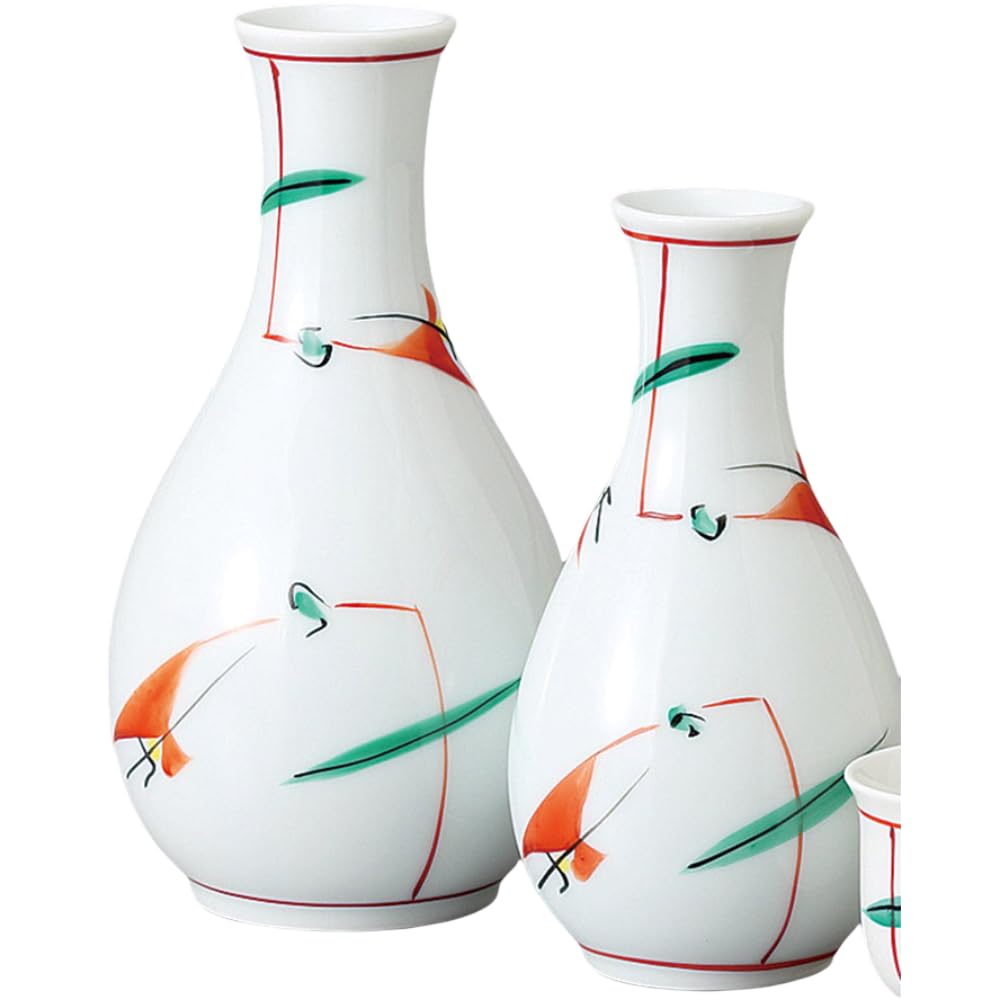 Sake Tokkuri and Ochoko 8cm Diameter X Tsuyugusa Large Size Mino Suitable for Hot Cold and Japanese Sake Ale-net Set, Set, 15.2cm High, 280ml,