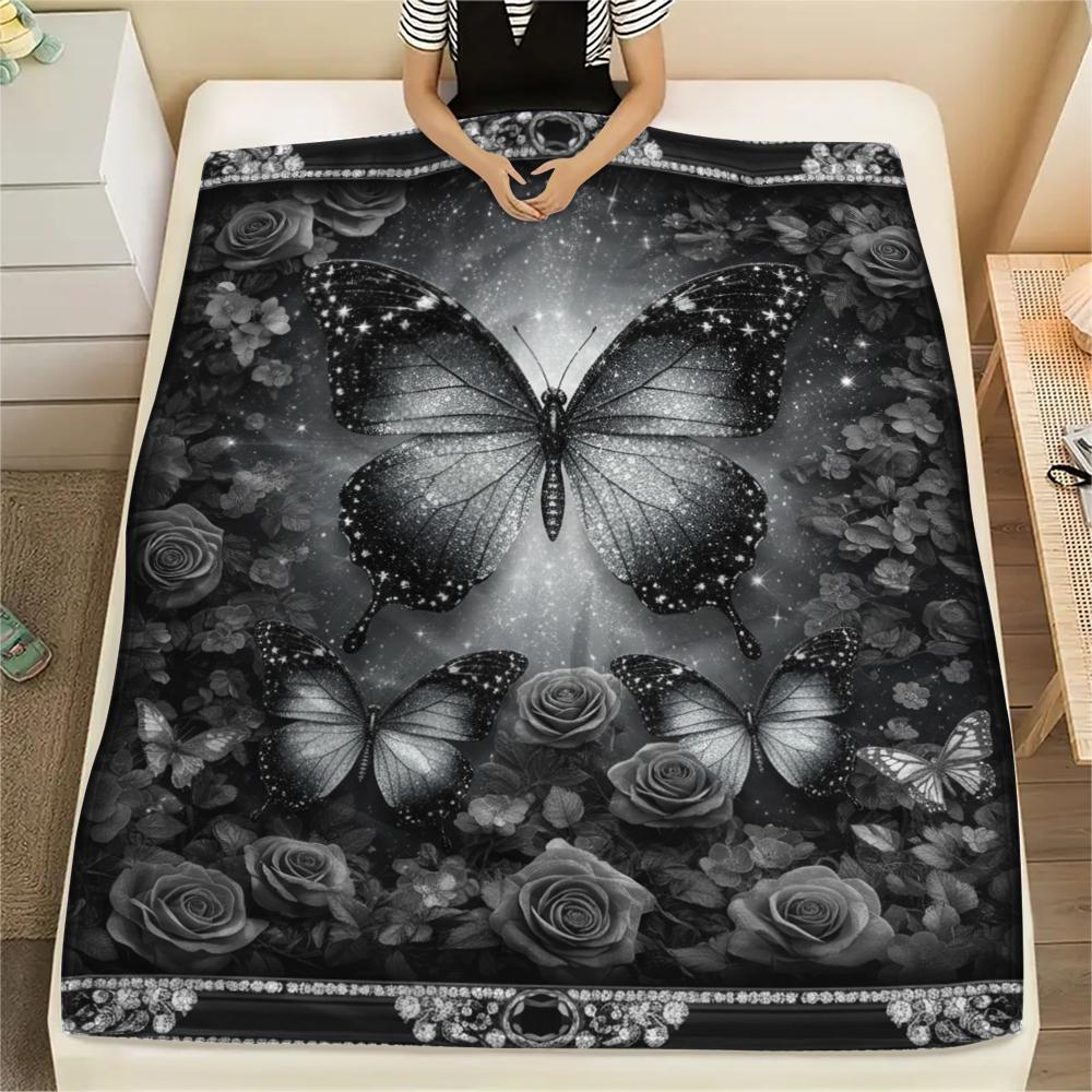 1PC 3D Butterfly Print Flannel Blanket, High quality All Seasons, Home Decor, Warmth and Comfort, Perfect for Christmas Gifts
