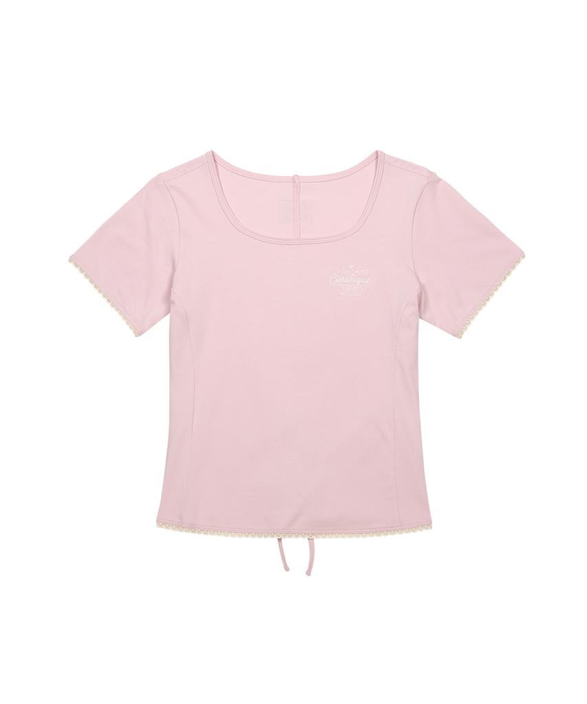 Kolallikeu Pure Backstring Solid T-Shirt Light Pink