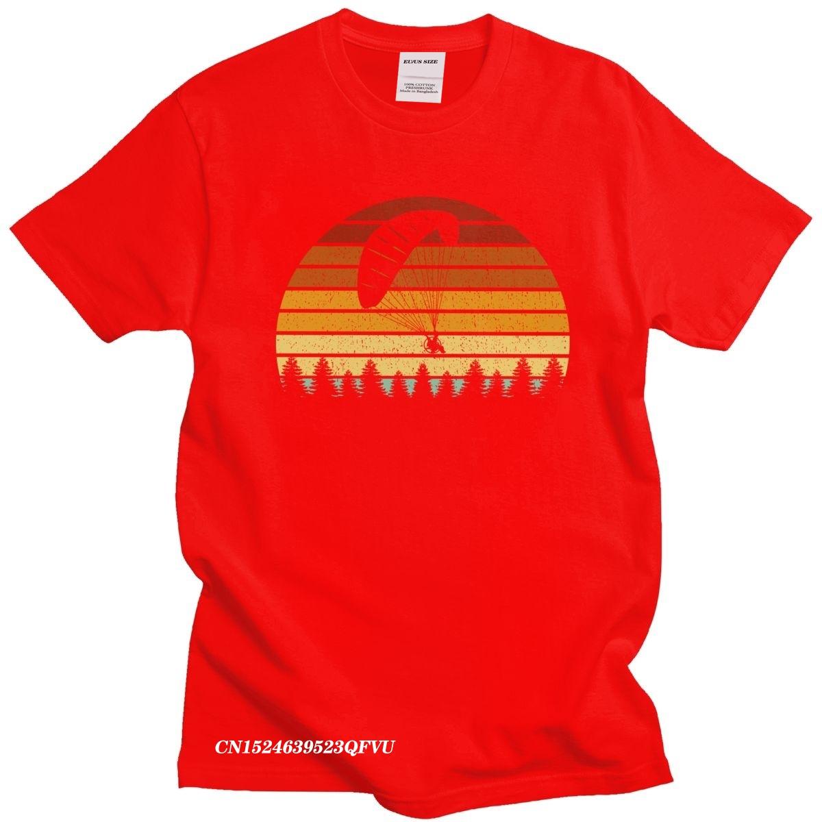 Novelty Vintage Sunset Paragliding Tshirt Camisas Men Premium Cotton Tee Shirt Camisa Streetwear Paragliders Paramotor Tshirt S