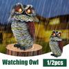 1/2 Stück Solar-Eulenattrappe aus Kunstharz zur Taubenabwehr, Eulenstatue mit blinkenden Augen und drehbarem Kopf, Gartenvogelscheuche für Rasen und Hof
