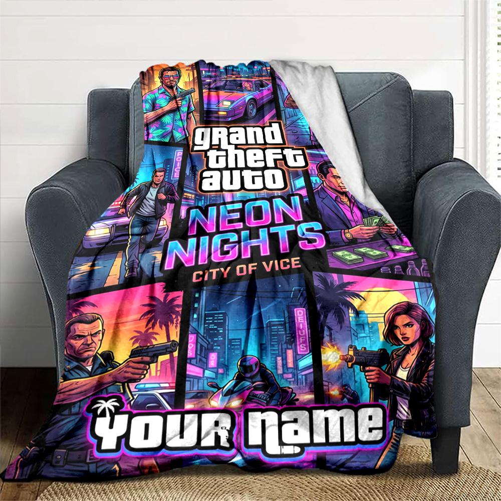 Grand Theft Auto Personalized Name Blanket Gift Customizable Blanket Soft & Cozy Suitable for Home Decor Bed Living Room Office All-Season Use
