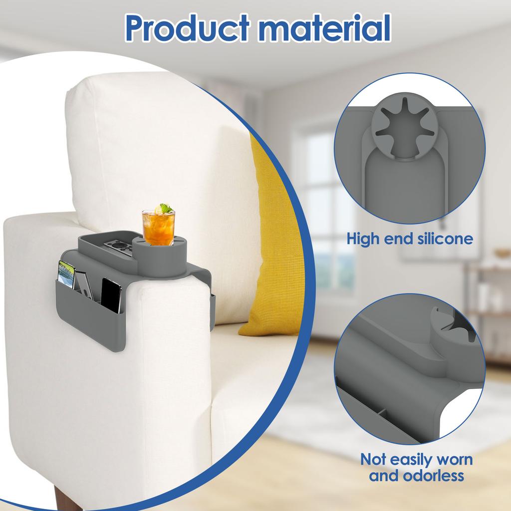 Silicone Sofa Couch Cup Holder Versatile Sturdy Sofa Armrest Tray with Side Pocket Easy to Install Silicone Armchair Cup Holder