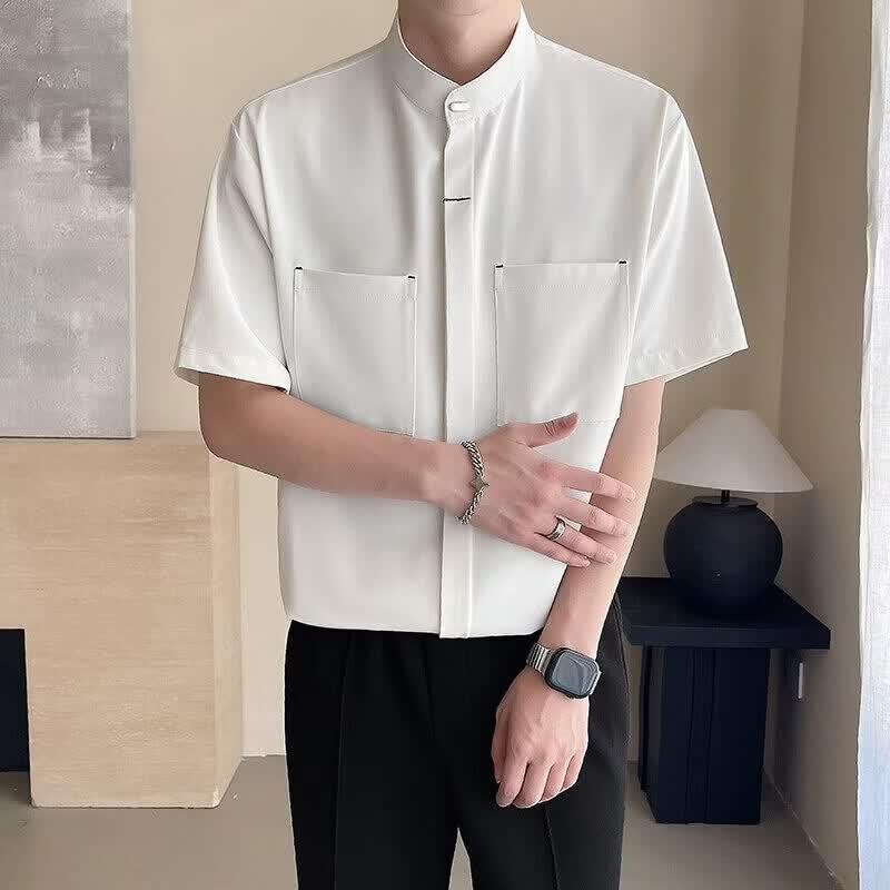 VEE KELLEN Men's New Chinese Style Ice Silk Short Sleeve Shirt