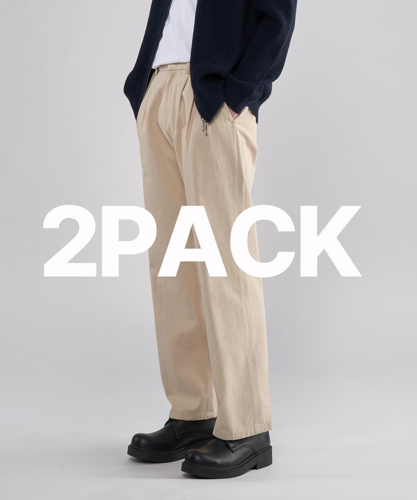 UNTAPPED STUDIO [2Pack] Double-Pleated 10-Count Cotton Semi-Wide Chino Pants