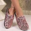 Flat Shoes for Women Clog Sandals Sparkly Slip-On Slippers Cork Footbed Indoor Outdoor Comfort Mules Women's Round Closed Toe Arch Support Slides