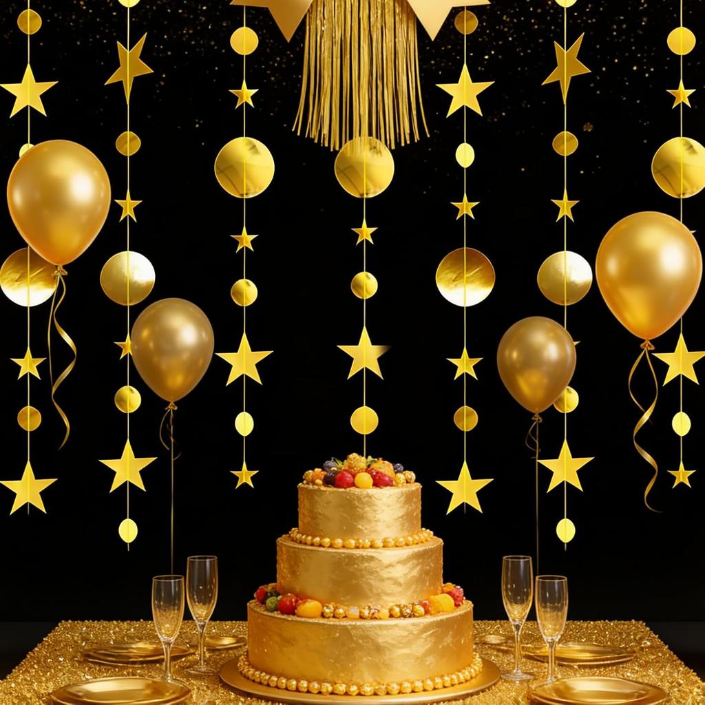 Sparkling star discs flower garlands banners decorations golden party ceilings hanging decorative ribbons birthday backgrounds baby showers New