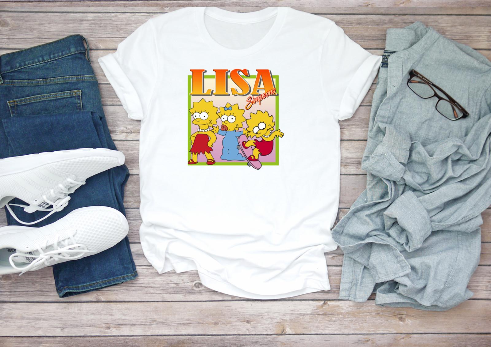 Lisa Simpsons Figure Short Sleeve White Black Men T-shirt H118 XXXL