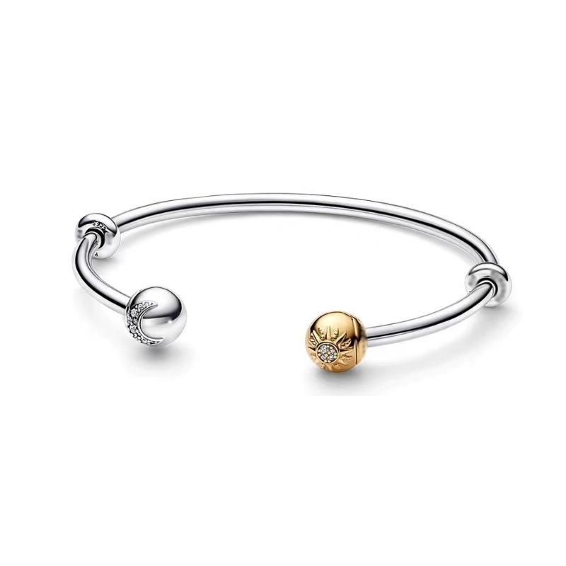 

S925 стерлингового серебра Солнце и Луна Открытый браслет-манжета подходит оригинальные подвески ювелирные изделия для женщин день рождения Рождество подарки 20cm