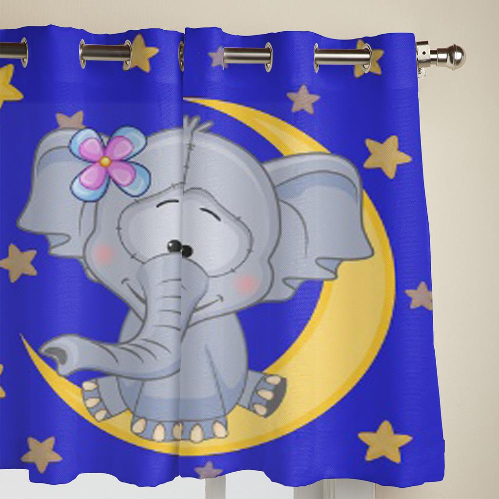 Cute Elephant Is Sitting On The Moon Luxury Window Curtain for Living Room Bedroom Home Decor Kitchen for Window Drapes