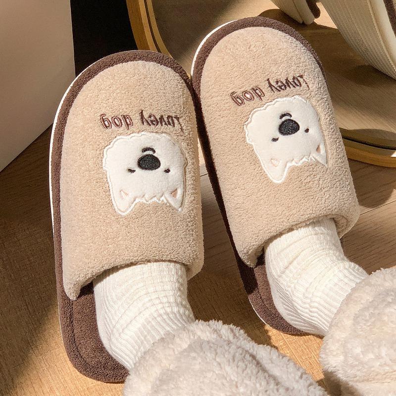 Cute Cartoon Cotton Slippers Men's Autumn and Winter Indoor Home Velvet Warm New Couple Fluffy Slippers