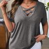 Large Size Women's V-Neck T-Shirt Solid Color Short Sleeve Sexy Top