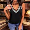 Women Vest Soft Stretchy Sleeveless Tops with Sequins Neckline V-Neck Loose Fit Night Club Camisole Party Date Casual Wear