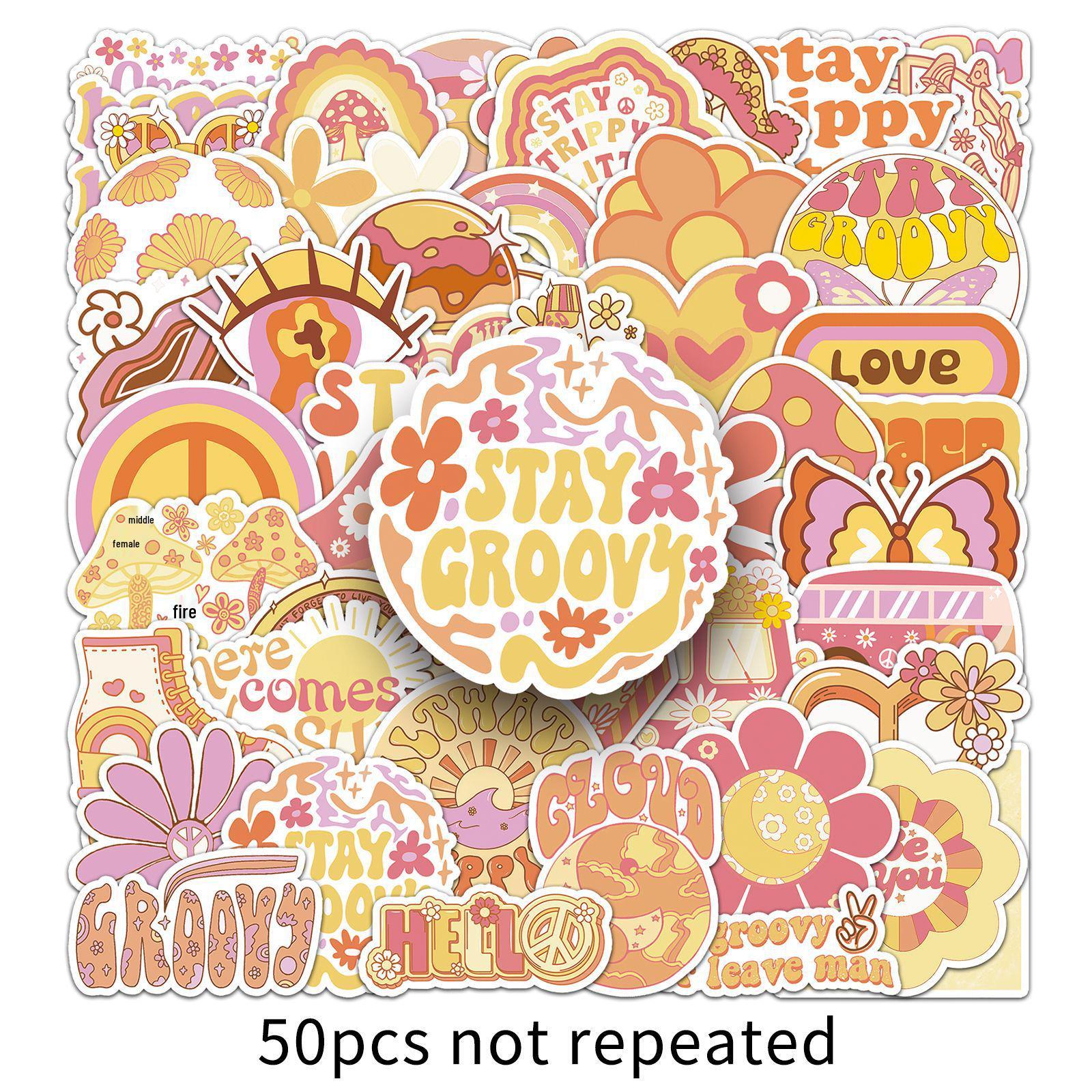 50 Hippie Graffiti Stickers: Bohemian Style Decor for Water Bottles and Suitcases
